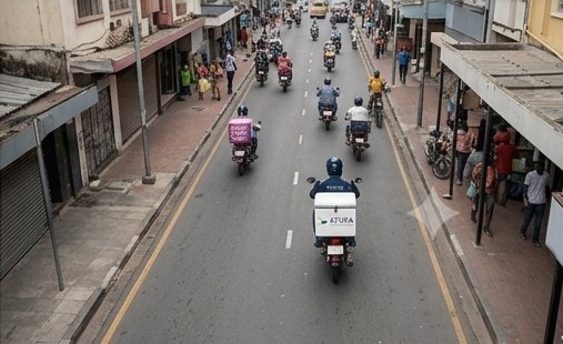 Atura riders moving with traffic on a city street